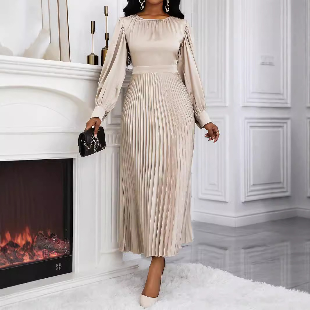 Long-sleeved Pleated Dress European And American Style
