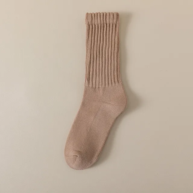 Winter Fleece lined Thickened Middle Tube Cotton Thermal Terry Long Tube Casual Socks Camel - Shop at LoveMi