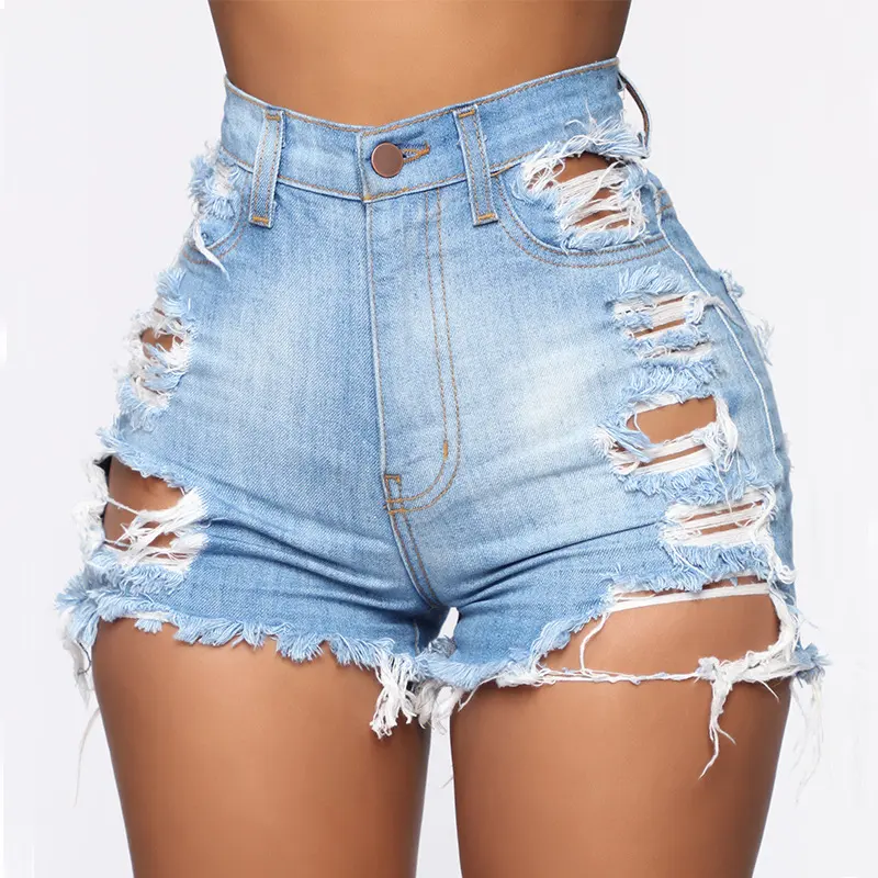 High Elastic Ripped Jeans Denim Shorts for Women