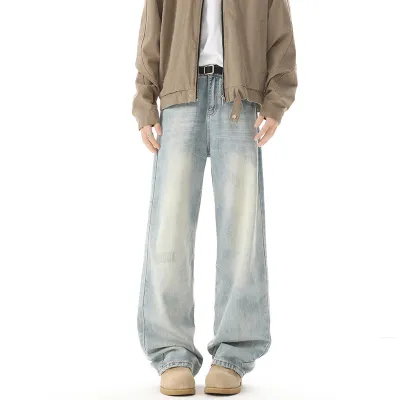 Men's Retro Light Blue Straight Casual Jeans