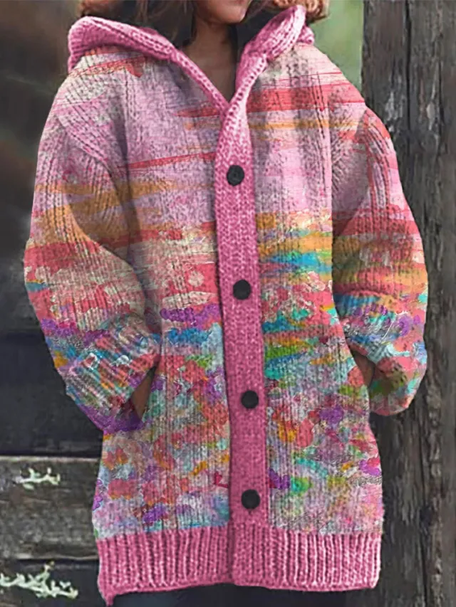 Retro Ethnic Print Women's Casual Cloak Coat Pink - Shop at LoveMi