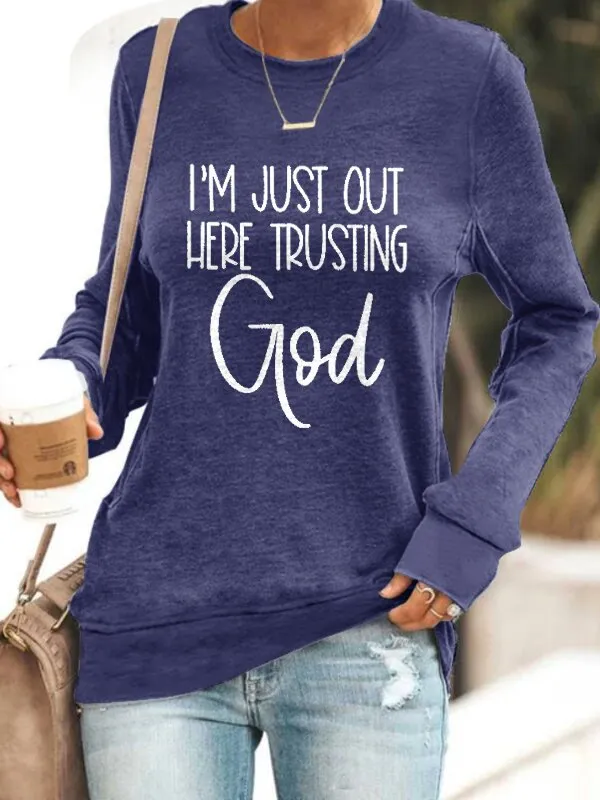 Fashion Printed Casual Ladies Loose Sweater Blue - Shop at LoveMi