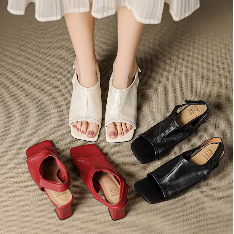 Wedge Mules With A Square Toe And Open Design Slip-on Elegant High-heeled Sandals