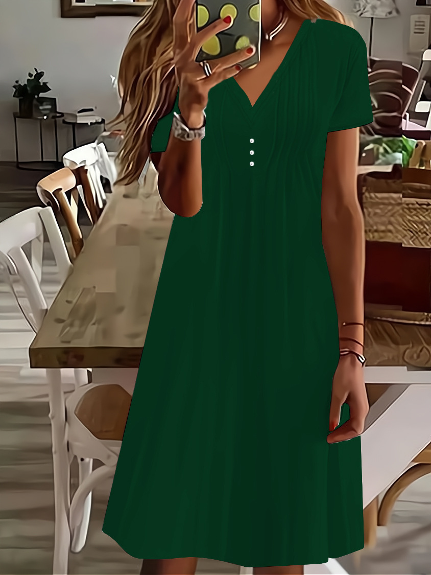 Women's Fashion V-neck Casual Solid Color Dress