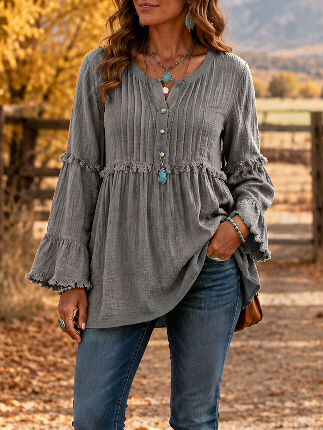 Lace-trimmed Loose-fit Shirt With Tassel Patchwork Top — foto 4
