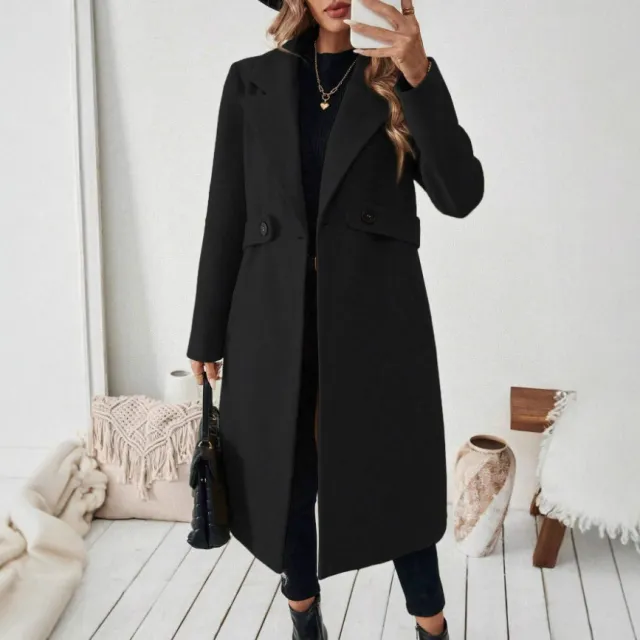 Women's Autumn And Winter Style Casual Camel Lace up Coat Black - Shop at LoveMi