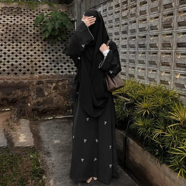 Dubai Middle East Turkey Dubai Bowknot Embroidery Dress Black - Shop at LoveMi