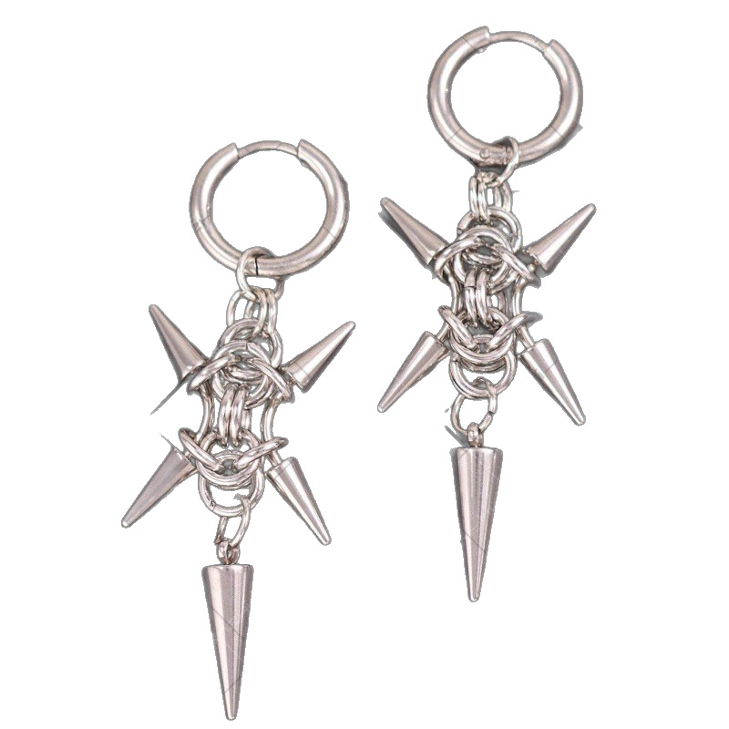 Dark Punk Style Studded Spike Earrings - Gothic Metal Stud Hoops for Men Women Alternative Fashion Jewelry 2