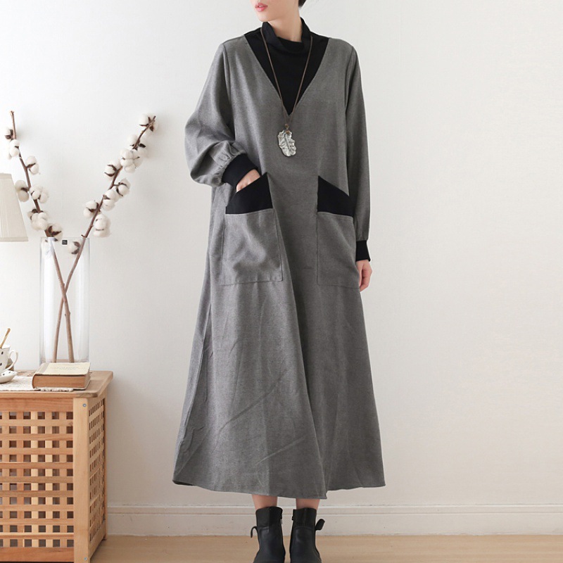 Over-the-knee Large Pocket Half Turtleneck Knitted Dress