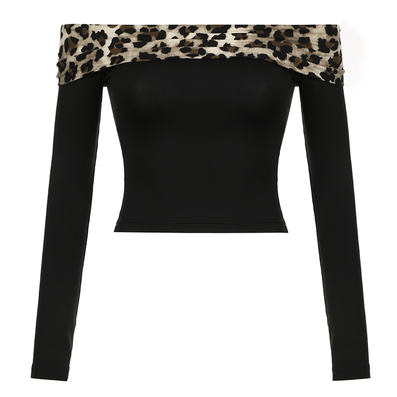 Women's Fashion Personality Leopard Splicing Top