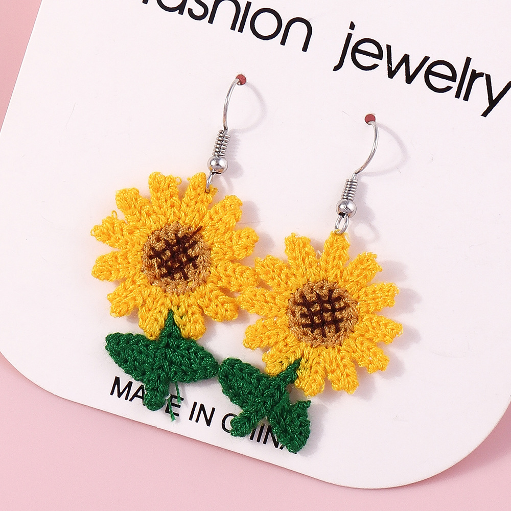 Minimalist Handwoven Knitted Flower Statement Earrings