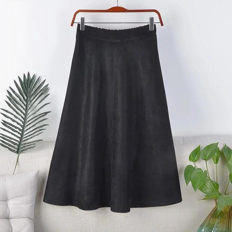 High Waist Slimming Mid-length Retro A- Line Large Hem Umbrella Skirt - Black