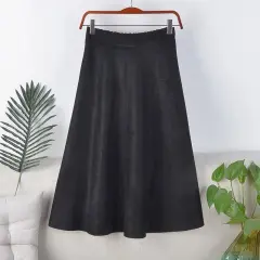 High Waist Slimming Mid-length Retro A- Line Large Hem Umbrella Skirt - Black - View 1