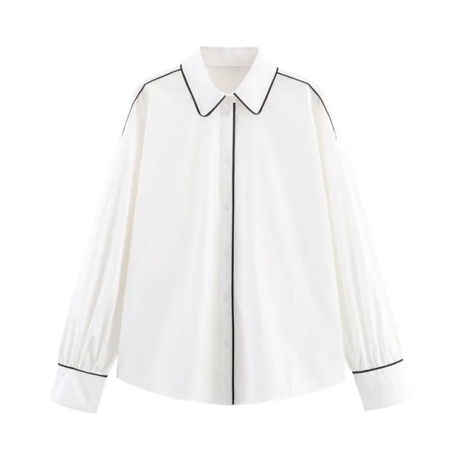 Simple Contrast Color Trim Poplin Shirt White - Shop at LoveMi