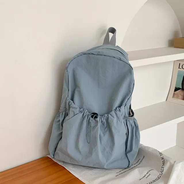 Korean Style Large Capacity Nylon Backpack Girls Ins Lightweight Leisure Commute Simple Blue - Shop at LoveMi
