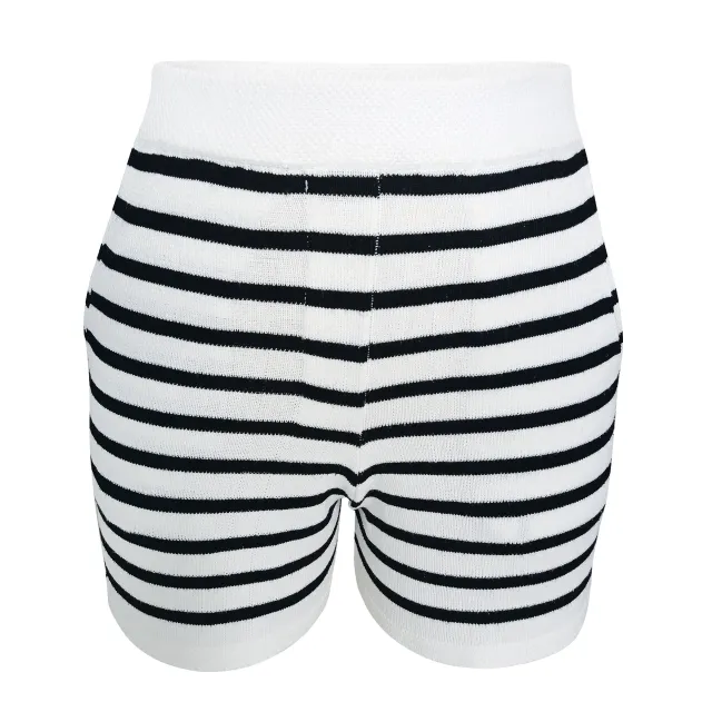 Striped Round Neck Knitted Cardigan Casual Sweater White Pants - Shop at LoveMi