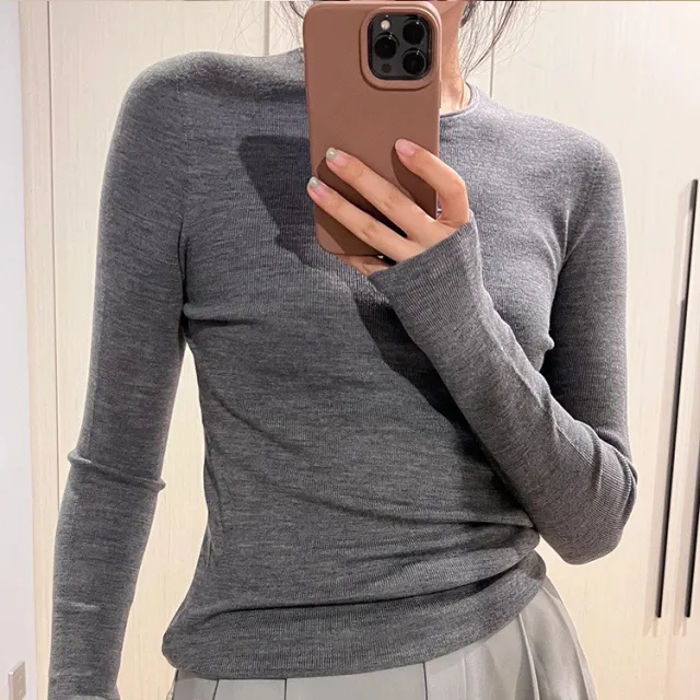 Women's Autumn And Winter Cashmere Sweater Sweater Slim Long Sleeve Top Gray - Shop at LoveMi