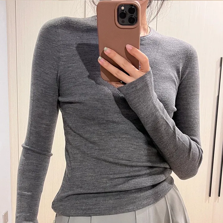 Women's Autumn And Winter Cashmere Sweater Sweater Slim Long Sleeve Top - Gray