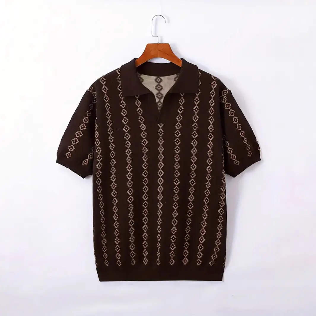 Men's Knitted Striped Polo Shirt Lapel Half