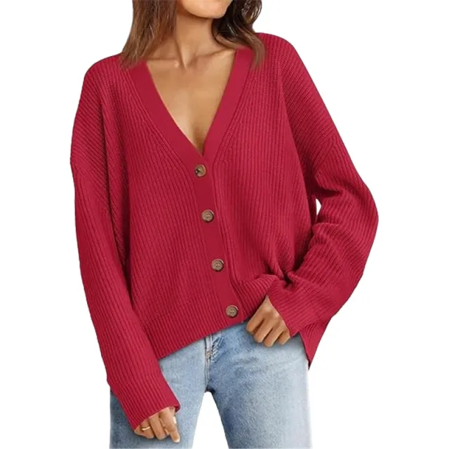 Women's Sweater Lightweight Button Cardigan No Pilling No Fading Wine Red - Shop at LoveMi