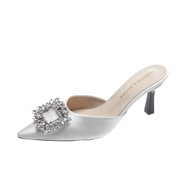 Square Buckle Rhinestone Closed Toe Half Slippers Women's Outer Wear Beige - Shop at LoveMi