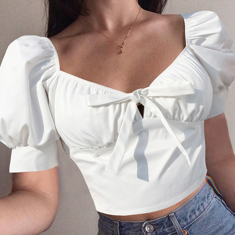 Title 3, T-shirt bow cross tie puff sleeve short, a styl...