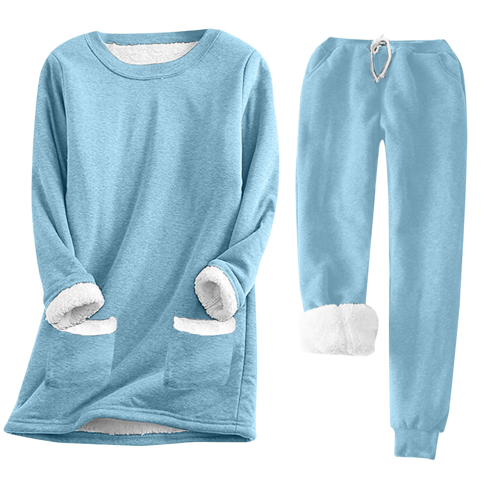 Womens Pullover Long-sleeve Casual Thickened Plush Hoodie Set