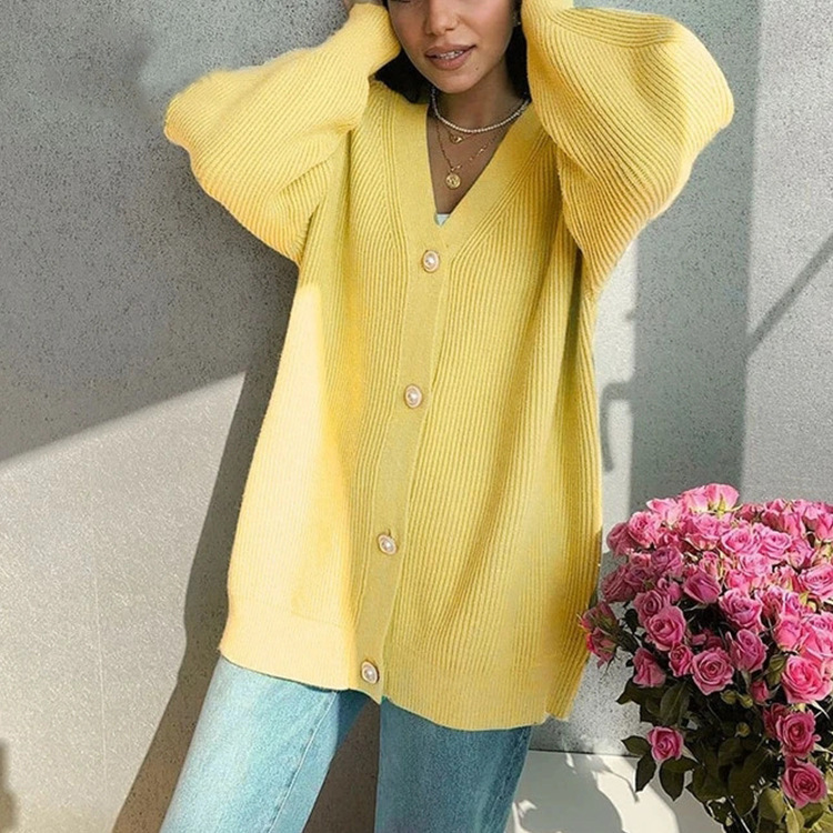 Solid Color Casual Cardigan - Loose Knitted Cardigan - Picture 12 of 12