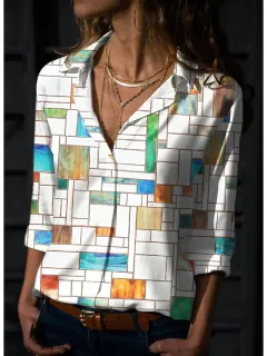 3D Printed Leisure Vacation Geometric Pattern Women's Long-sleeved Blouse - 06 Style-S - View 1
