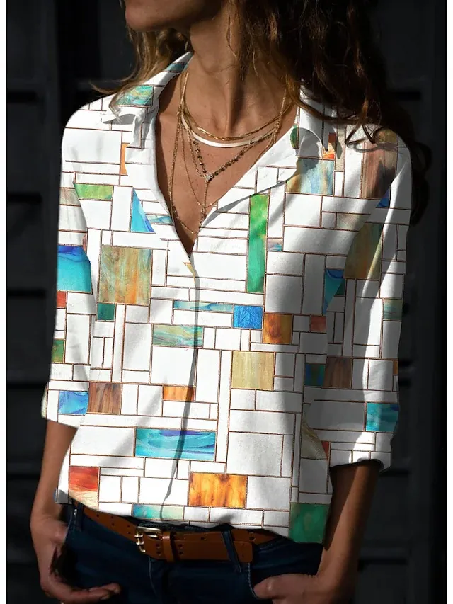 3D Printed Leisure Vacation Geometric Pattern Women's Long sleeved Blouse 06 Style - Shop at LoveMi