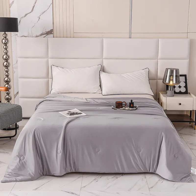 Cool Silk Ice Cream Summer Quilt Pure Color Ice Silk Airable Cover - Twilight Gray
