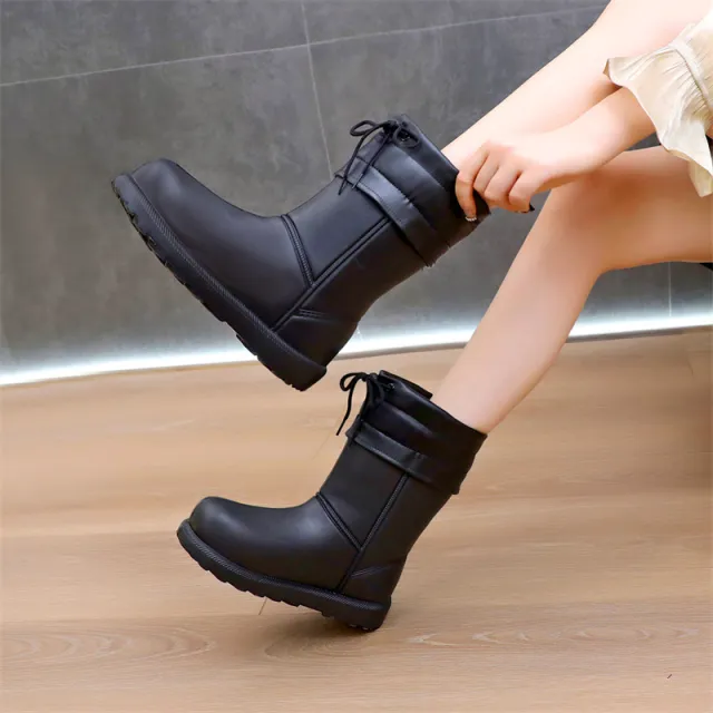 Women's Shoes Mid calf Length Snow Boots Warm With Velvet Black - Shop at LoveMi