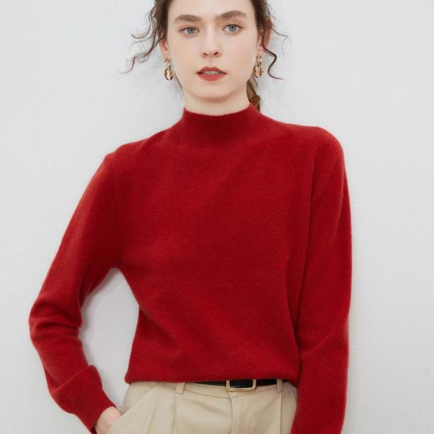 Half-high-neck Solid-color Loose-fit Pullover Knit Sweater