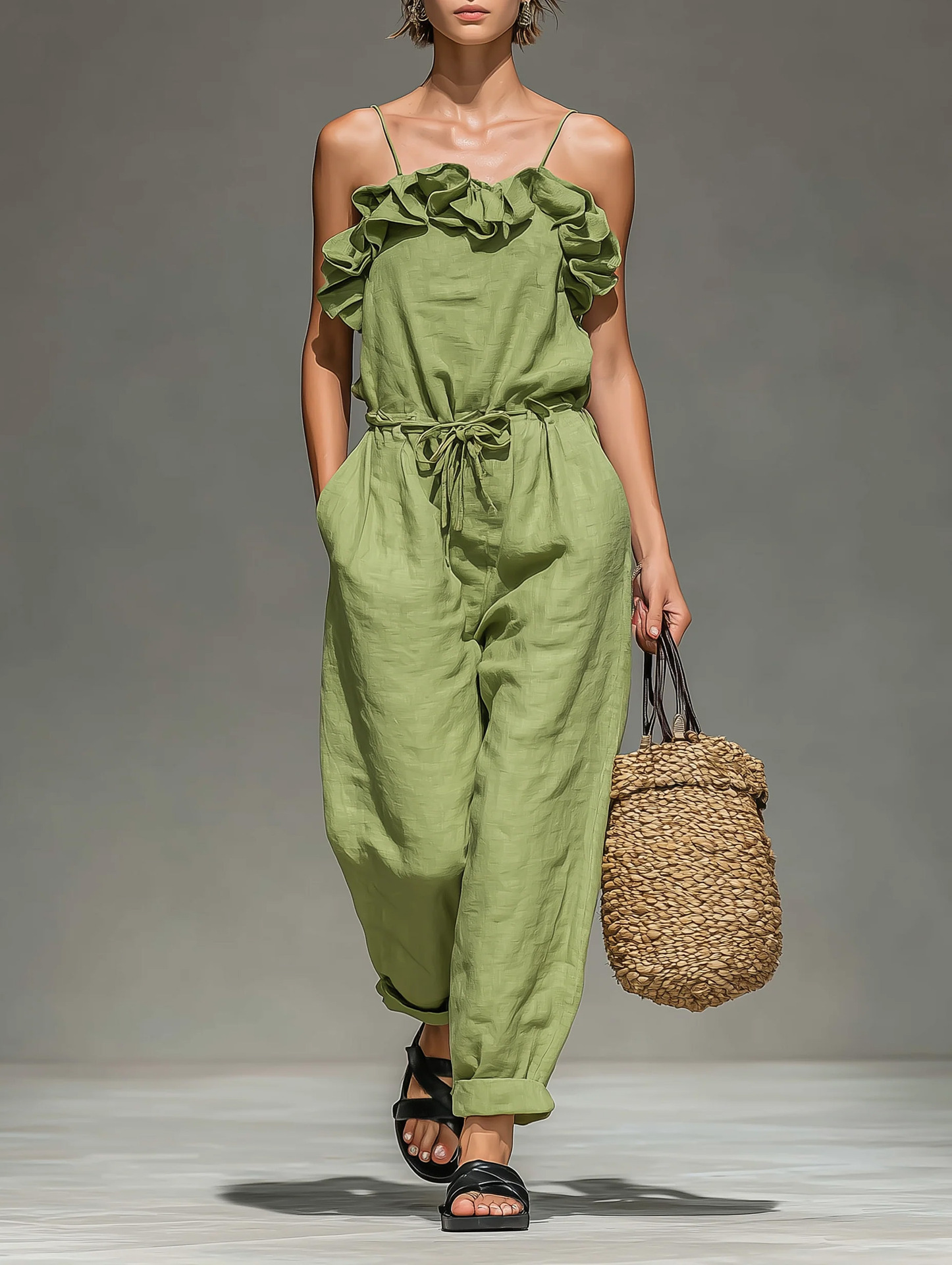 Women's Off-Shoulder Jumpsuit in Blue – Color Options Styled View