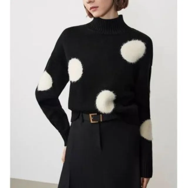 Autumn New Half Turtleneck Polka Dot Temperament Crew Neck Pullover Sweater Women Knitted Top - Shop at LoveMi