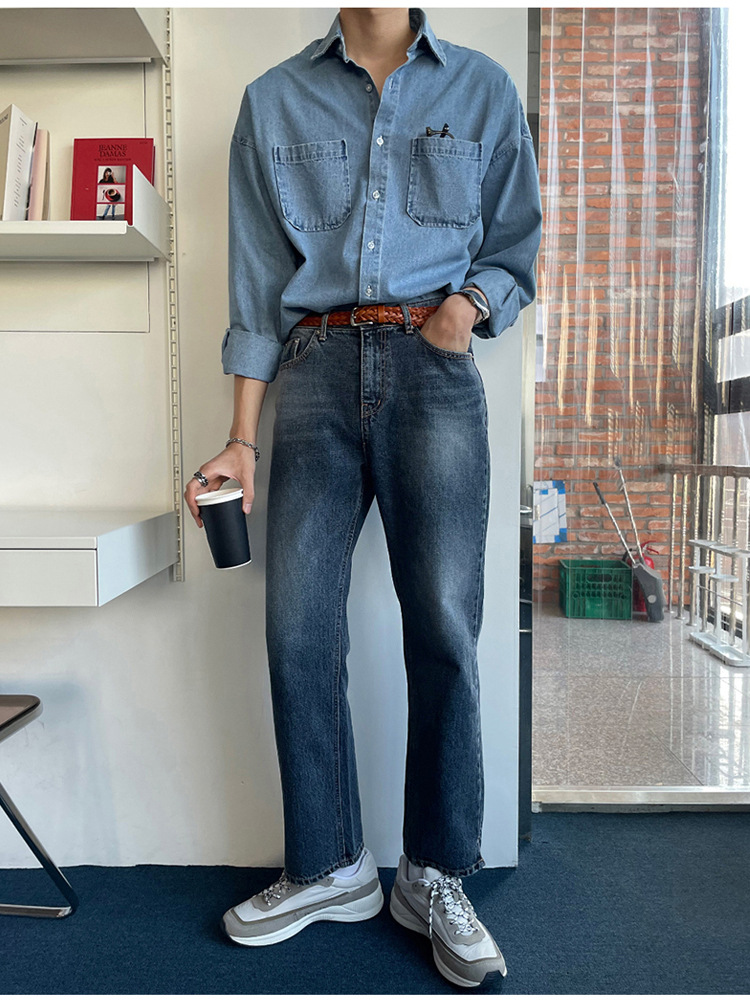 Trendy Denim Shirt Men's Long Sleeve