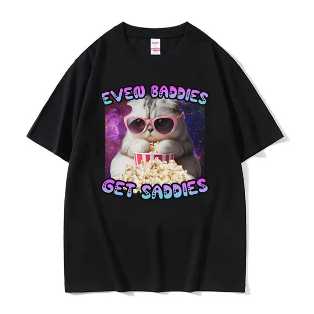 Funny Printed T shirt Men And Women Fashion Round Neck Loose Short Sleeves S2132Black - Shop at LoveMi