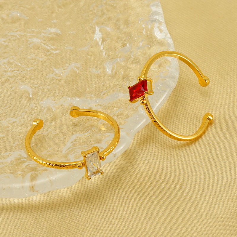 Titanium Steel 18K Gold Plating Simple Opening Adjustable Zircon Ring