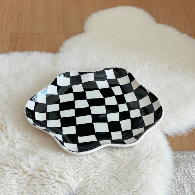 Chessboard Lattice Ceramic Plate Storage Tray Decoration Dessert Plate Black - Shop at LoveMi