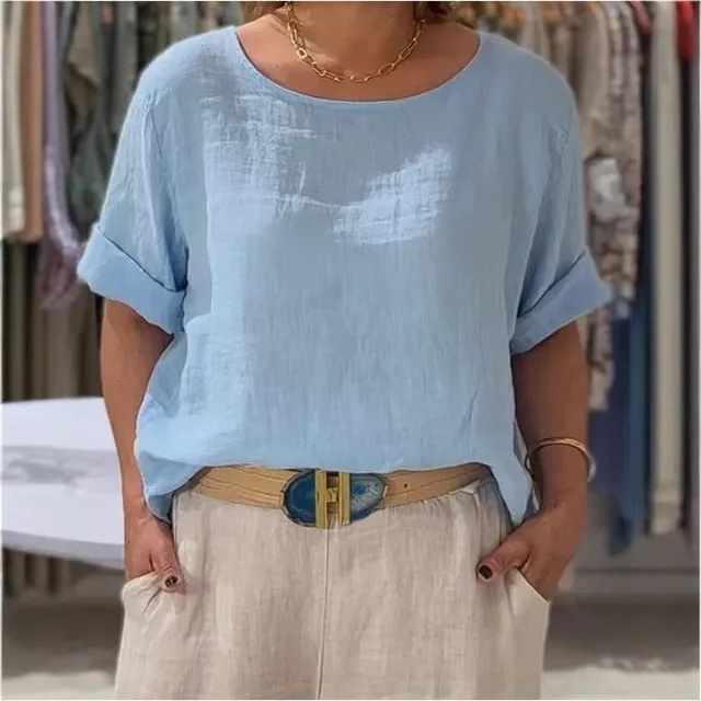 Summer New Women's Solid Color Polyester Buttons Shirt Sky Blue - Shop at LoveMi