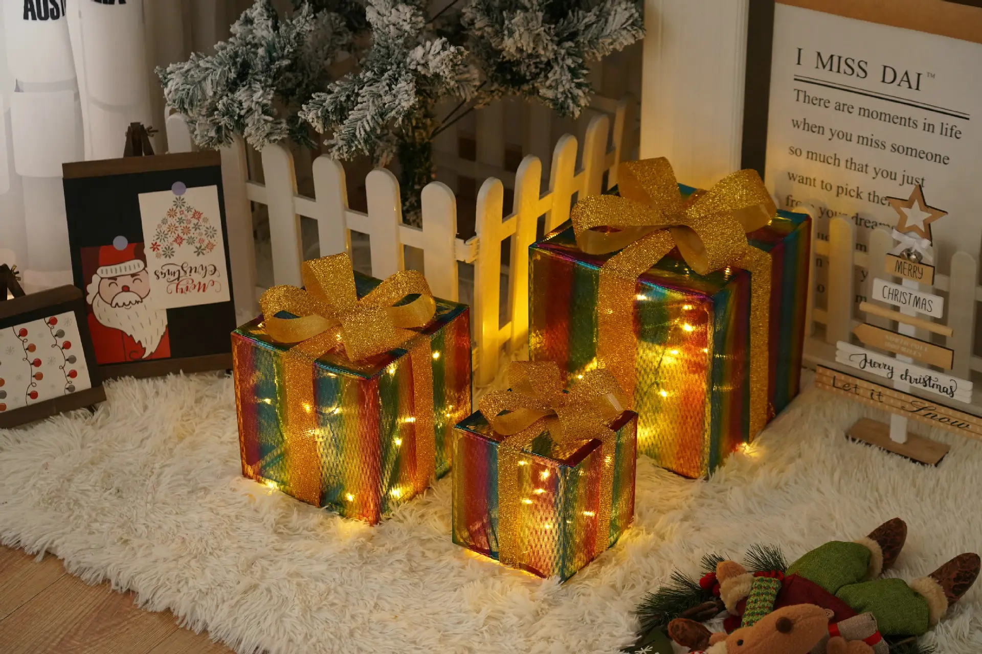 Remote Control Christmas Gift Box Lights Three-piece