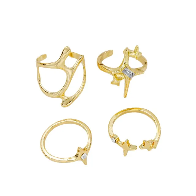Geometric Metal Lava Line Four piece Ring Set 4 Set - Shop at LoveMi