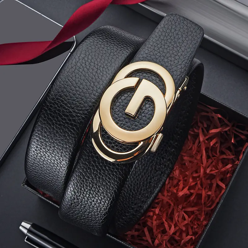 Mens Embossed Hollow-out Genuine Leather Belt