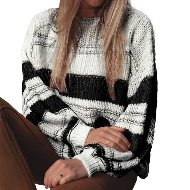 Casual Contrast Color Loose Long Sleeve Top Lc2723271 P219 - Shop at LoveMi