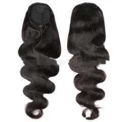 Natural Black Drawstring Ponytail Human Wigs - Black - View 1