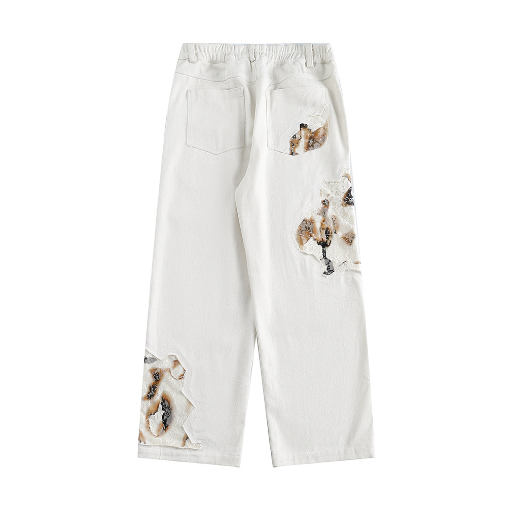 Stitching Denim Straight-leg Pants Men