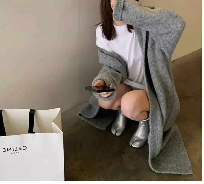 Super Long Soft Glutinous Hooded Sweater Coat Women - Gray