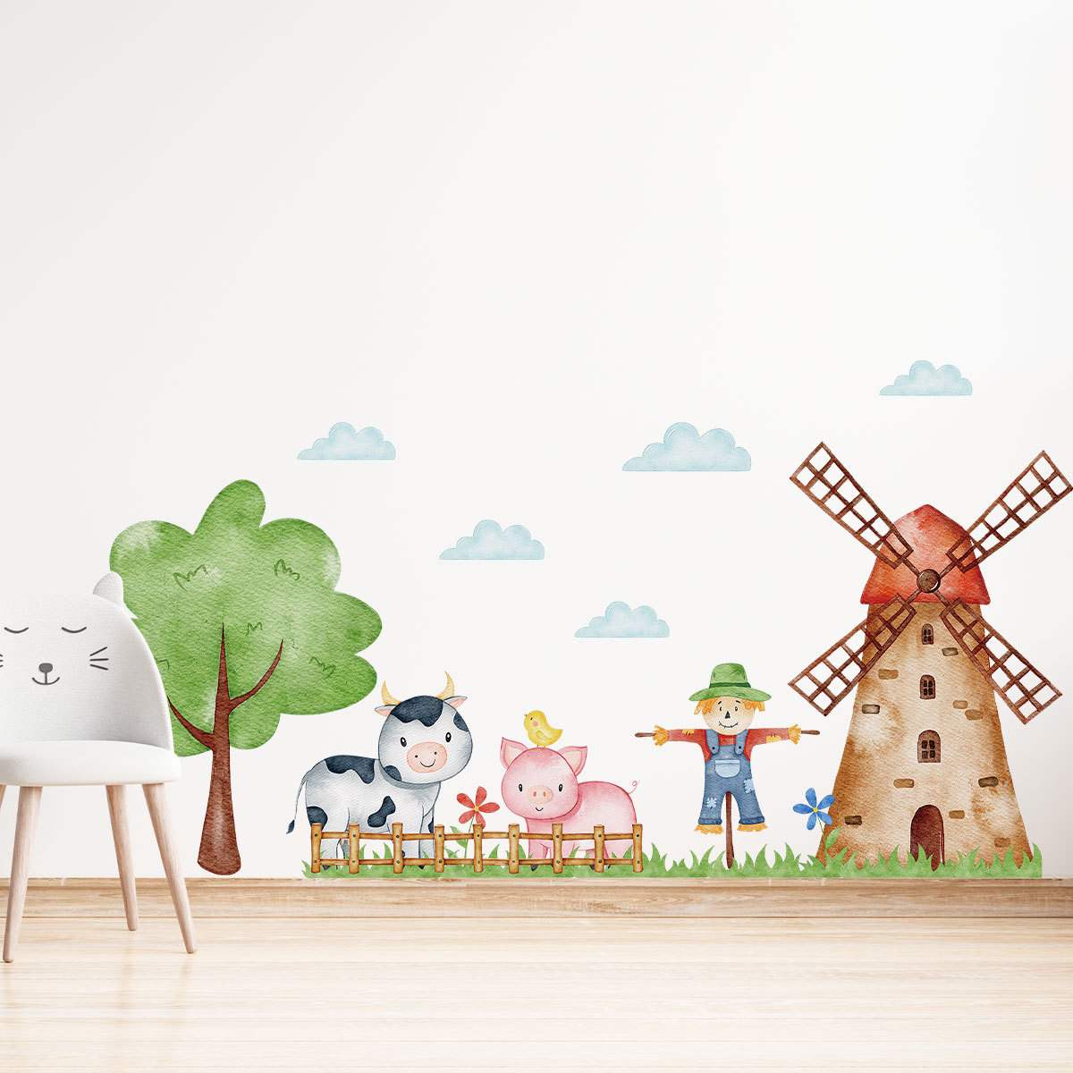 Title 4, Cartoon Farm Windmill Scarecrow Wall Stickers