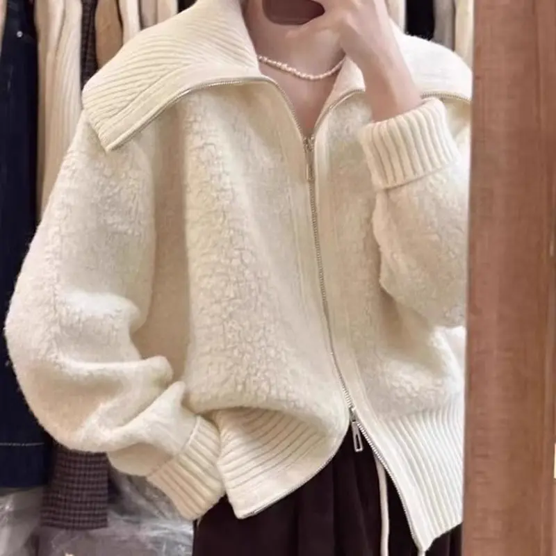Womens Autumn Winter Outerwear Loose-Fit Knitted Cardigan