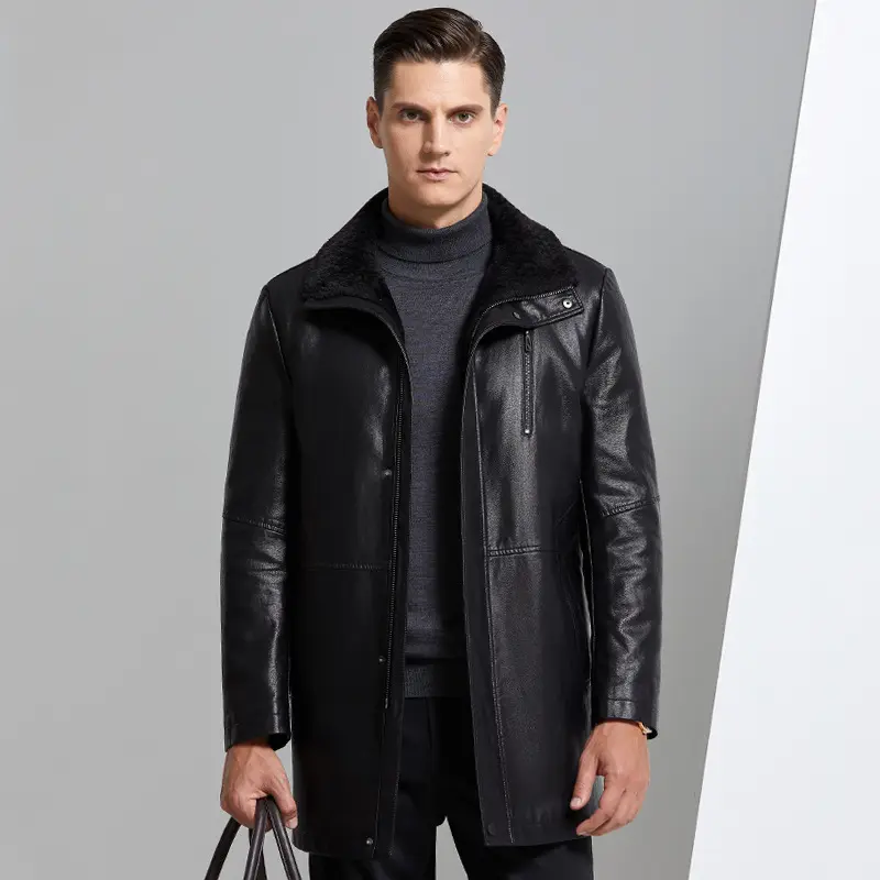 Real Leather With Fleece Lining Thickened Middle-aged